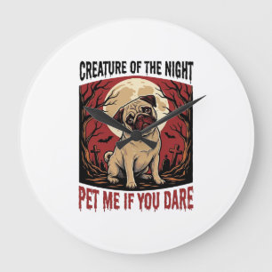 Relógio Grande Camisa de Pug do Halloween com Cemitério Assustado