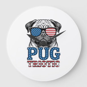 Relógio Grande Camisa de Pug Patriótico com Desenho de Gravura Vi