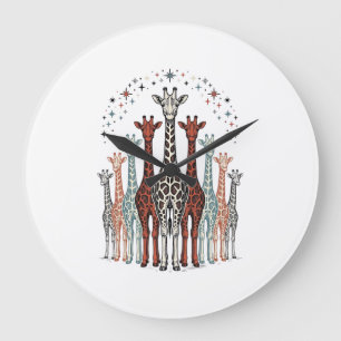 Relógio Grande Camisa de Safári com Manada de Girafas Gravadas Vi