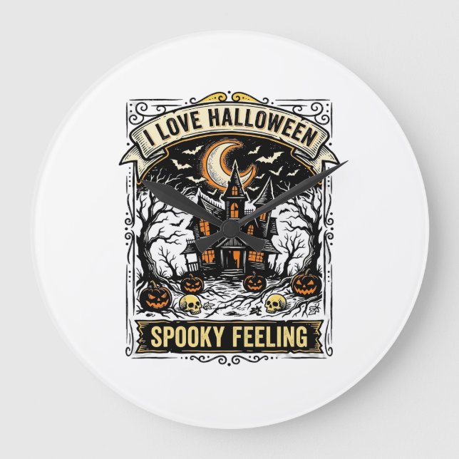 Relógio Grande Camisa de Sentimento de Halloween Casa Assombrada  (Frente)