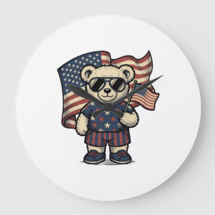 Relógio Grande Camisa de urso Teddy patriota com desenho de gravu