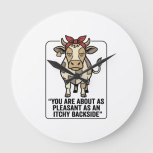 Relógio Grande Camisa Divertida Vaca Mal-Humorada Remendada Vinta