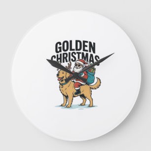 Relógio Grande Camisa do Papai Noel de Natal Dourado Cavalgando R