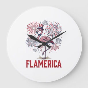 Relógio Grande Camisa Flamerica Flamingo Patriótica Vintage Desig