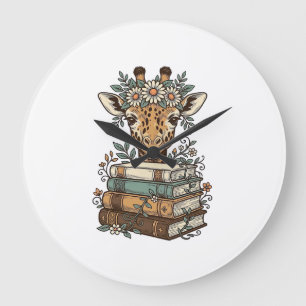 Relógio Grande Camisa Floral com Girafa Vintage Lendo Livros Desi