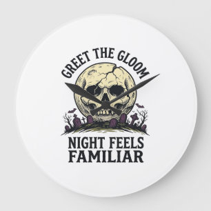 Relógio Grande Camisa Gráfica Crânio Lua Assustadora de Halloween