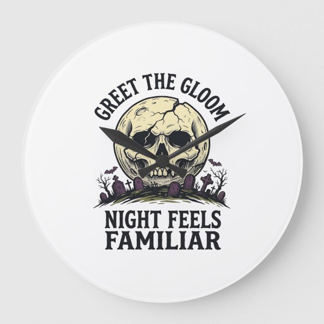 Relógio Grande Camisa Gráfica Crânio Lua Assustadora de Halloween (Frente)