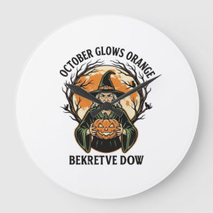 Relógio Grande Camisa Laranja Outubro Vintage Bruxa Abóbora Consc