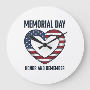 Relógio Grande Camisa Memorial Day Coração Honra e Lembrança Desi