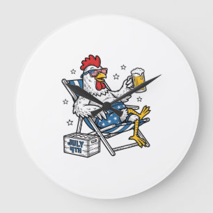 Relógio Grande Camisa Patriótica de Frango Cerveja Engraçada para