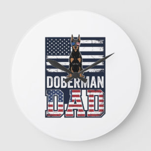 Relógio Grande Camisa Patriótica do Papai Doberman Vintage Design