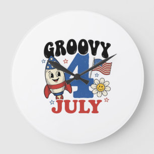 Relógio Grande Camisa Patriótica Foguete Groovy 4 de Julho Design