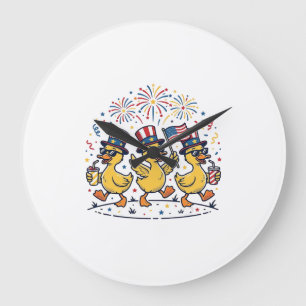 Relógio Grande Camisa Patriótica Trio de Pato Vintage 4 de Julho