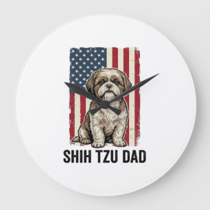 Relógio Grande Camisa Patriótica Vintage para Pai de Shih Tzu Des
