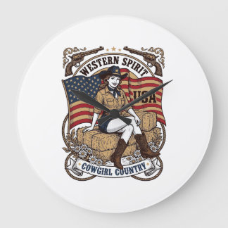 Relógio Grande Camisa Patriótica Vintage Western Cowgirl Design_1