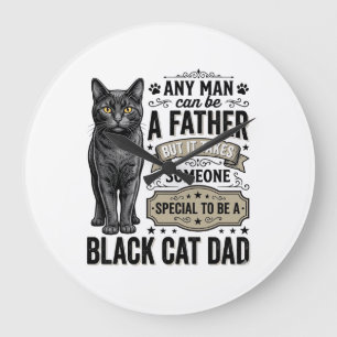 Relógio Grande Camisa Preta de Gato Papai Design de Gravura Vinta