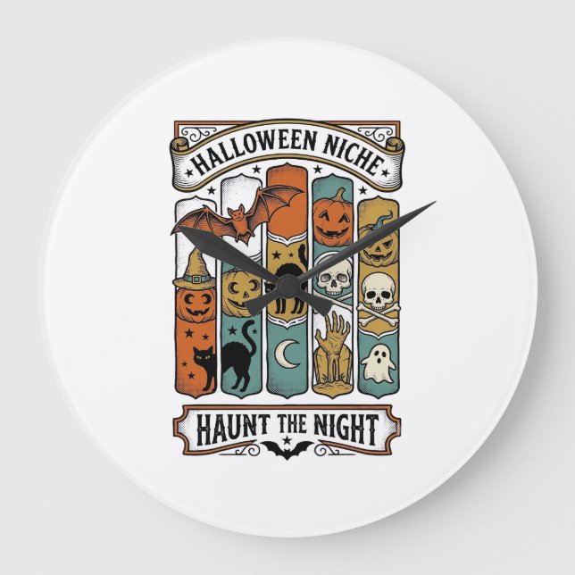 Relógio Grande Camisa Retro de Halloween com Listra Assustadora V (Frente)