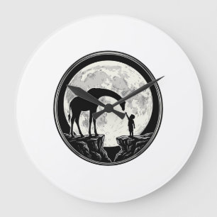 Relógio Grande Camisa Silhueta Lua Girafa e Criança Vintage_1