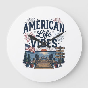 Relógio Grande Camisa Vector do Lago Patriótico Vibes da Vida Ame