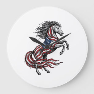 Relógio Grande Camisa Vetorial Cavalo Empinado Patriota Vintage D