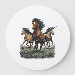 Relógio Grande Camisa Vetorial Ocidental Cavalos Selvagens Vintag
