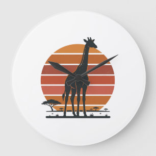 Relógio Grande Camisa Vetorial Vintage Giraffe Sunset Safari Desi