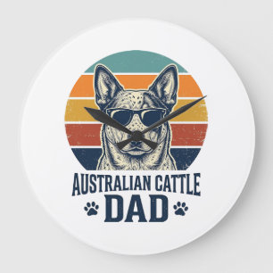 Relógio Grande Camisa Vintage Australian Cattle Dog Dad Pôr do So