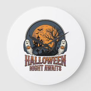 Relógio Grande Camisa Vintage Cena de Halloween Lua Fantasma Grav