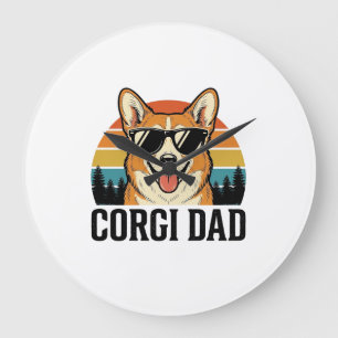 Relógio Grande Camisa Vintage Corgi Pai Gravação Amante de Cachor