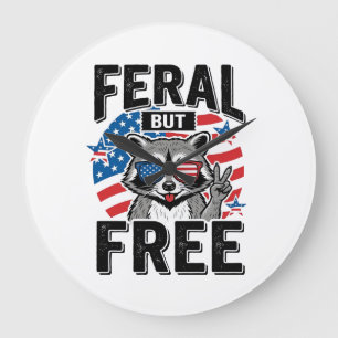 Relógio Grande Camisa Vintage de Guaxinim Patriótico Feral Mas Li
