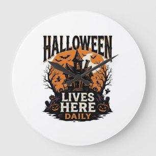 Relógio Grande Camisa Vintage de Halloween Casa Assombrada Todos