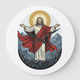 Relógio Grande Camisa Vintage Gravura Jesus Montanha