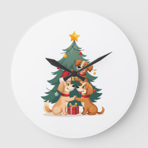 Relógio Grande Camiseta Árvore de Natal Cachorro Fofo Divertido C