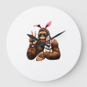 Relógio Grande Camiseta Bigfoot Bunny Funny Easter Day Sasquatch