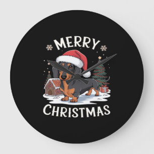 Relógio Grande Camiseta Clássica de Natal Alegre Dachshund