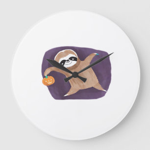 Relógio Grande Camiseta Clássica Sloth de Halloween com Abóbora