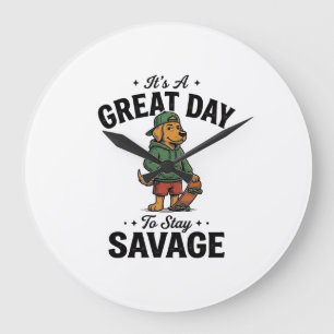 Relógio Grande Camiseta com Desenho de Gravação Antiga Savage Dog