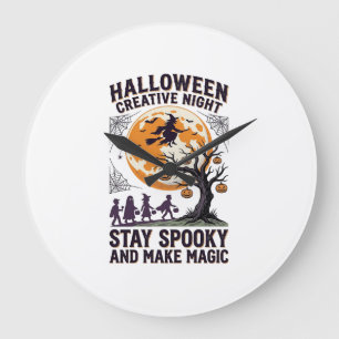 Relógio Grande Camiseta Criativa de Halloween Arte de Lua Assusta
