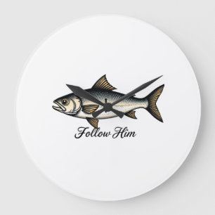 Relógio Grande Camiseta Cristã com Gravação Vintage de Peixe de J