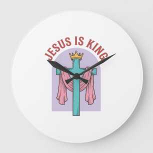 Relógio Grande Camiseta Cristã Vintage Coroa Cruz Jesus É Rei