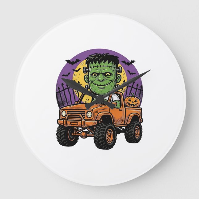 Relógio Grande Camiseta de Abóbora de Caminhão Monstro de Hallowe (Frente)