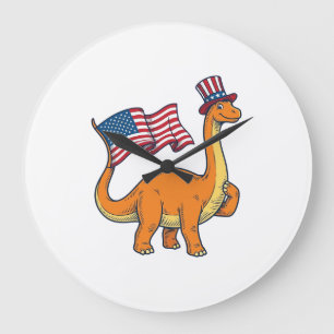 Relógio Grande Camiseta de Dinossauro Patriótico Gravura Vintage_