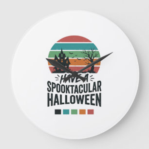 Relógio Grande Camiseta de Gravura Vintage de Halloween Espetacul
