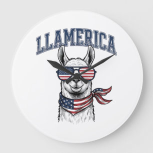 Relógio Grande Camiseta de Gravura Vintage de Llama Patriótica Ll