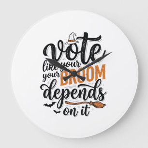 Relógio Grande Camiseta de Halloween Vote Como Se Sua Vassoura De
