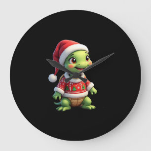Relógio Grande Camiseta de Natal com Tartaruga e Chapéu de Papai