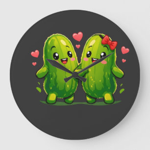 Relógio Grande Camiseta engraçada de casal de pepino Kawaii fo