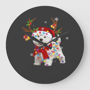 Relógio Grande Camiseta engraçada de Natal Westie Renaud Luzes de