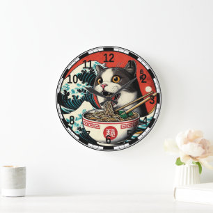 Relógio Grande Camiseta Estilo Vintage de Arte Japonês Ramen de G