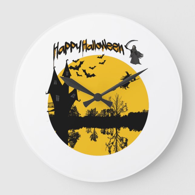 Relógio Grande camiseta feliz halloween (Frente)